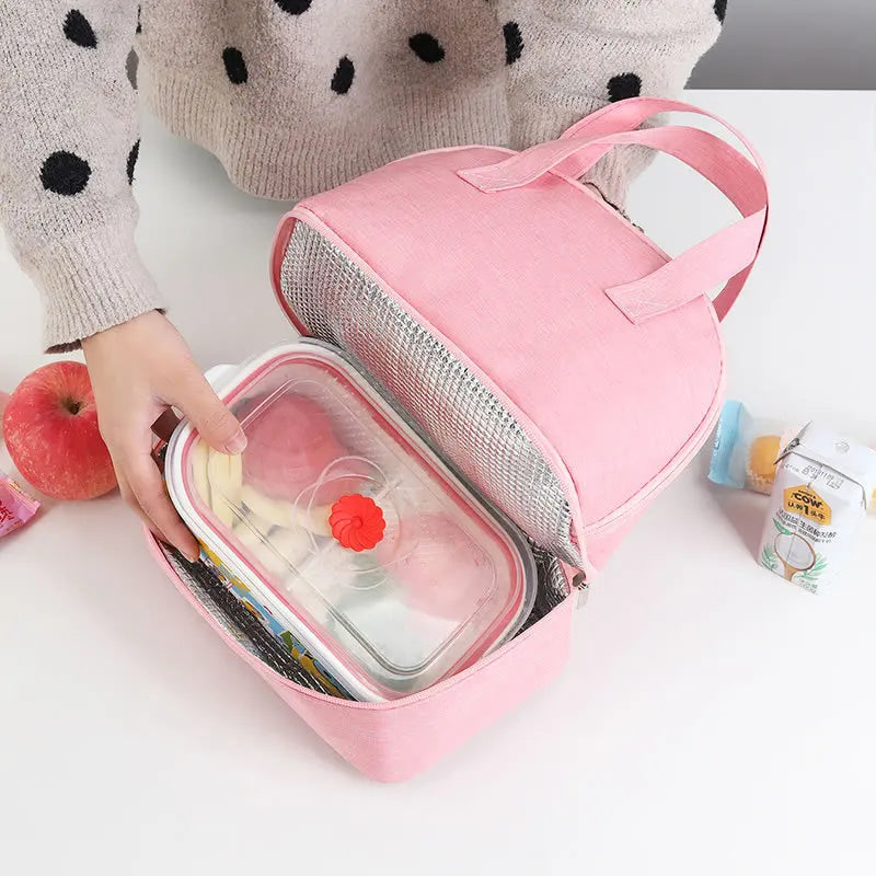 Insulated Bag Aluminum Foil Thickened Lunch Box Handheld Double Bento Student - Thick