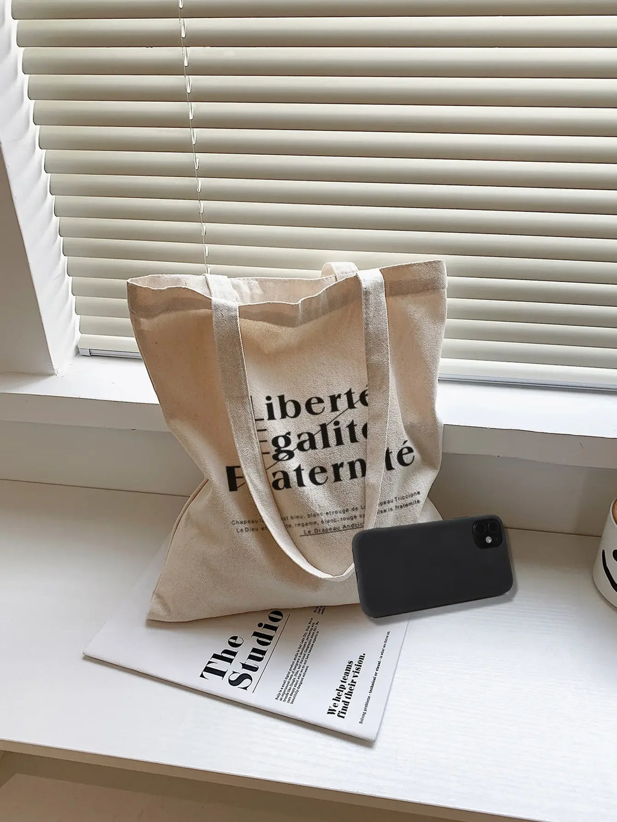 Casual Fashionable Letter Printed Canvas Handbag Large Capacity Single Shoulder Shopping Bag