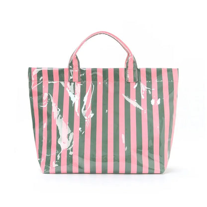 Waterproof Striped Tote Bag – Large Capacity PVC Beach Handbag for Women