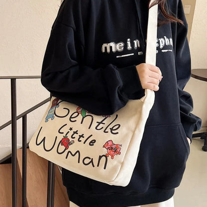 Design Cartoon Canvas Bag Women S Handbags Large Capacity Shoulder Bag Girl School Tote Bag