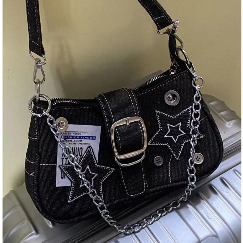 Y2K Star Denim Shoulder Bag for Women
