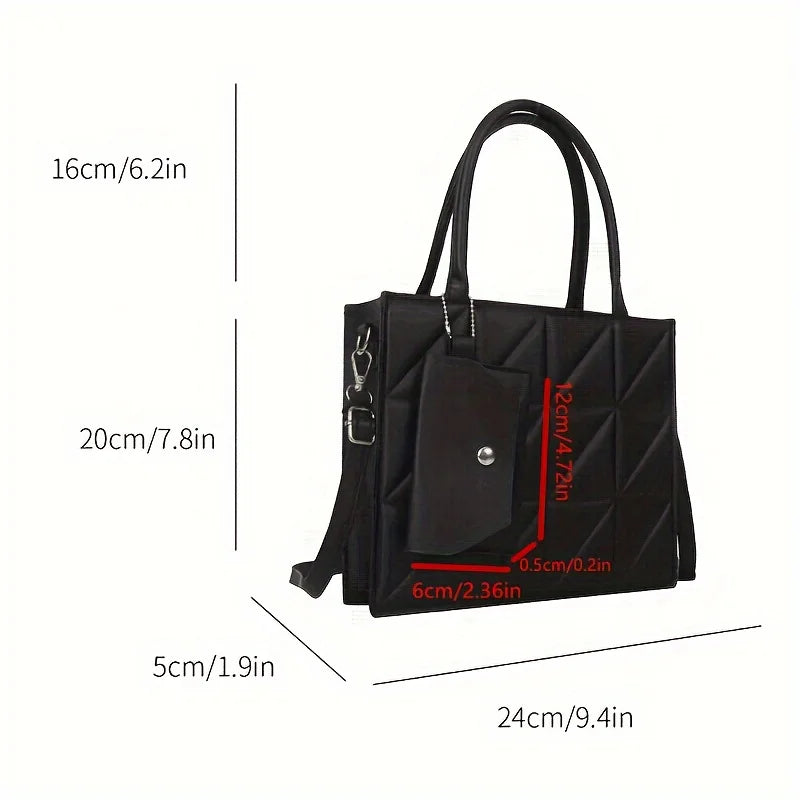 Quilted Tote Bag with Detachable Pouch & Crossbody Strap