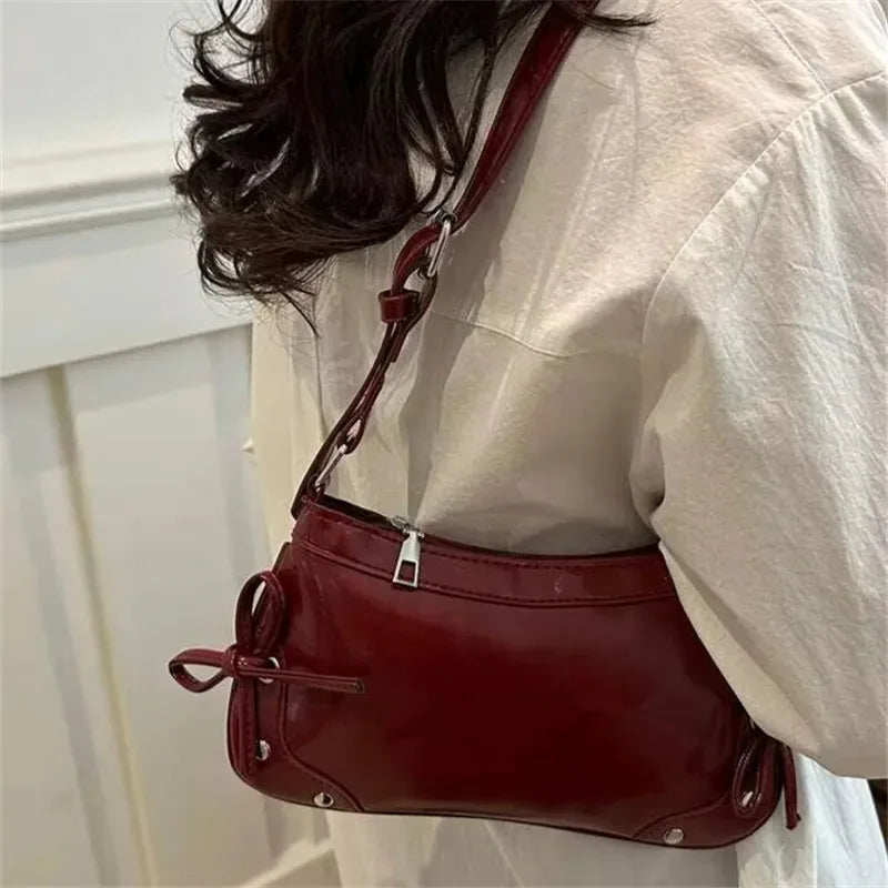 Bow Underarm Bag – Soft Leather Shoulder & Crossbody Purse