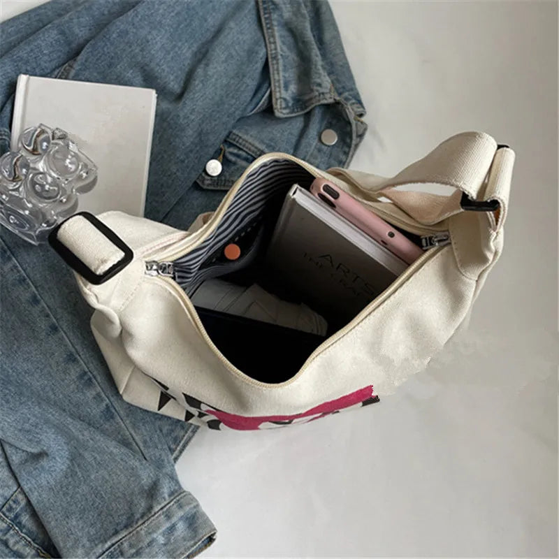 Encrypted Padded Letters Canvas Bag Fashionable Gentlewoman Shoulder Chic Pattern Daily Use Work