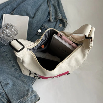 Encrypted Padded Letters Canvas Bag Fashionable Gentlewoman Shoulder Chic Pattern Daily Use Work