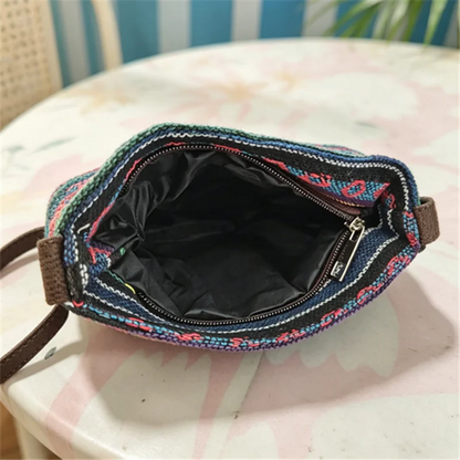 Bohemian Canvas Crossbody Bag – Ethnic Print Phone Purse with Adjustable Strap