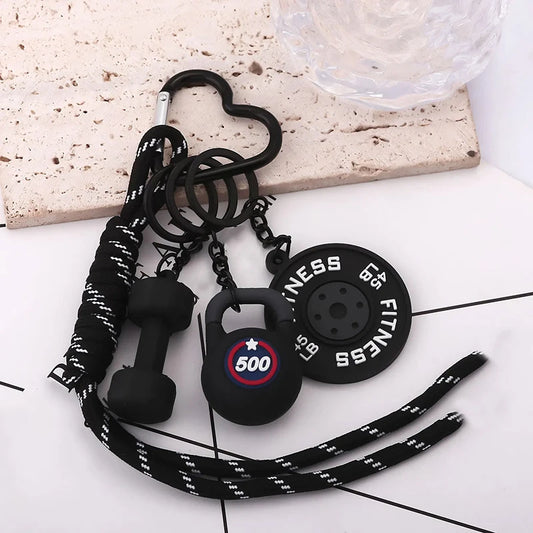 3D Mini Fitness Keychain Set – Dumbbell, Kettlebell & Weight Plate Charm