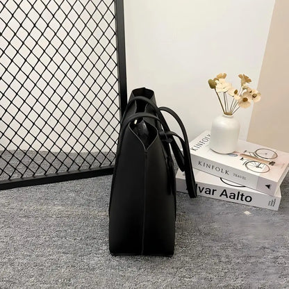 Korean Style Women Soft Leather Tote Bag Large Capacity Versatile Single Shoulder Handbag Purse