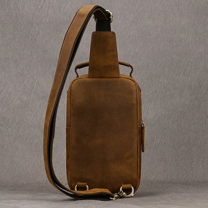 Crazy Horse Skin Breast Bag Head Layer Cowhide Retro Cross Body Outdoor Shoulder Leather