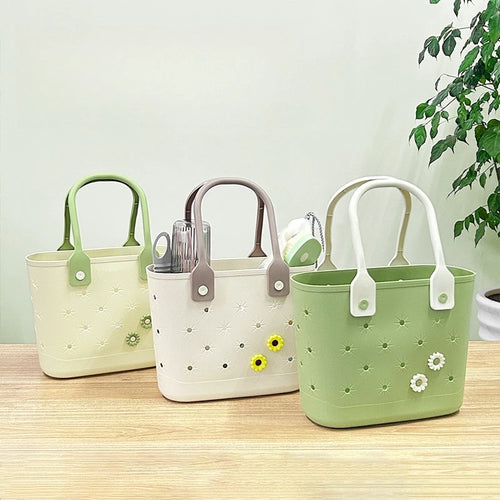 Perforated Beach Handbag – Waterproof Hollow Tote Basket Bag