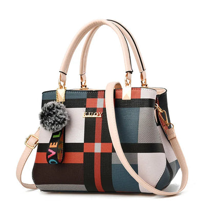 Plaid Small Tote Bag Ball Decoration Multi Layer Handbag Shoulder Crossbody Women Date Party Student