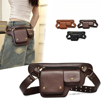 Men S Women Rivet Retro Outdoor Cycling Waist Bag Single-Shoulder Bag
