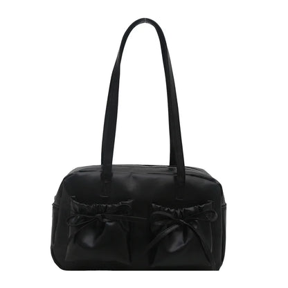 Cute Bow Tie Design Underarm Bags Women Y2k Korean Handbags Purses Pu Leather Shoulder Bag Designer