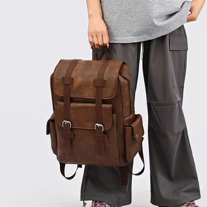 Retro Crazy Horse Leather Flip Cover Student School Bags Large Capacity Business Computer Backpack