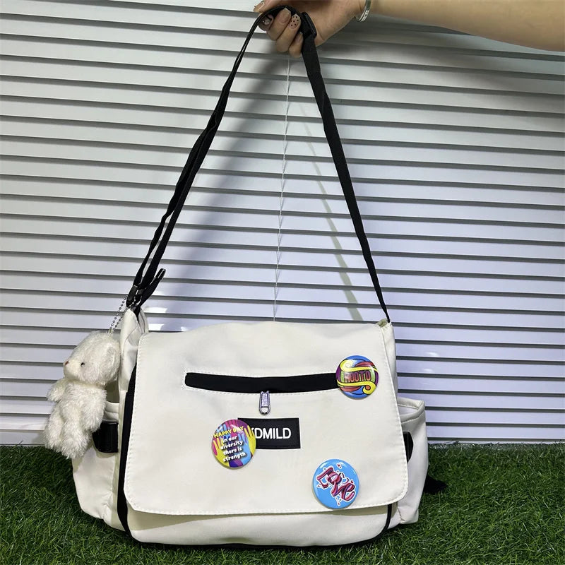 Waterproof Oxford Crossbody Messenger Bag with Badge
