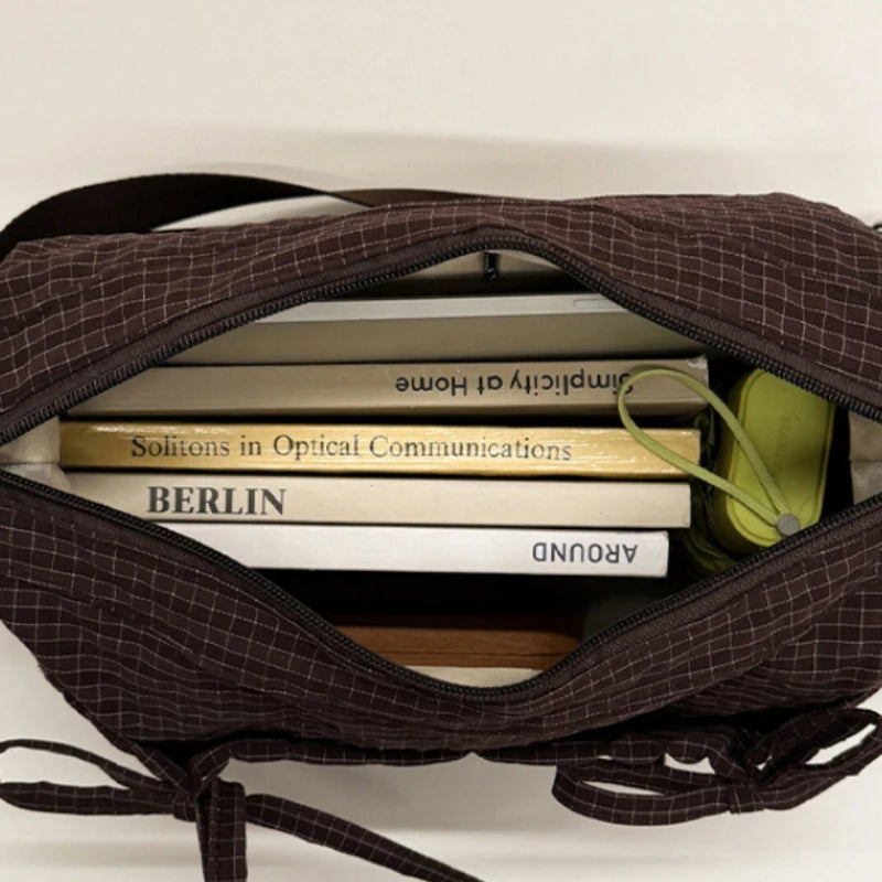 Fashionable Nylon Plaid Texture Crossbody Bag Casual Versatile Small Unique Hobo Luxury Brand