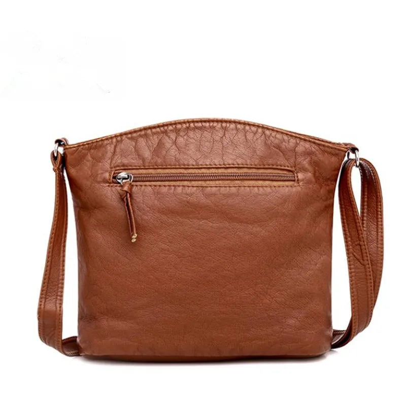 Soft Leather Crossbody Bag – Multi-Pocket Shoulder Messenger Purse