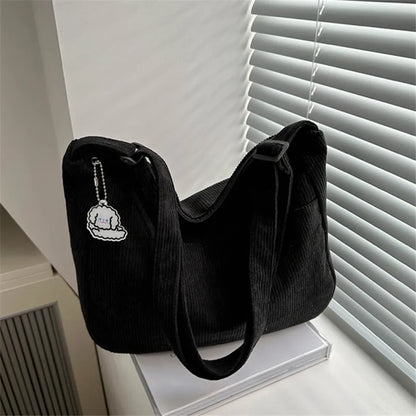 Corduroy Shoulder Bag – Casual Dumpling Tote for Students & Everyday Use