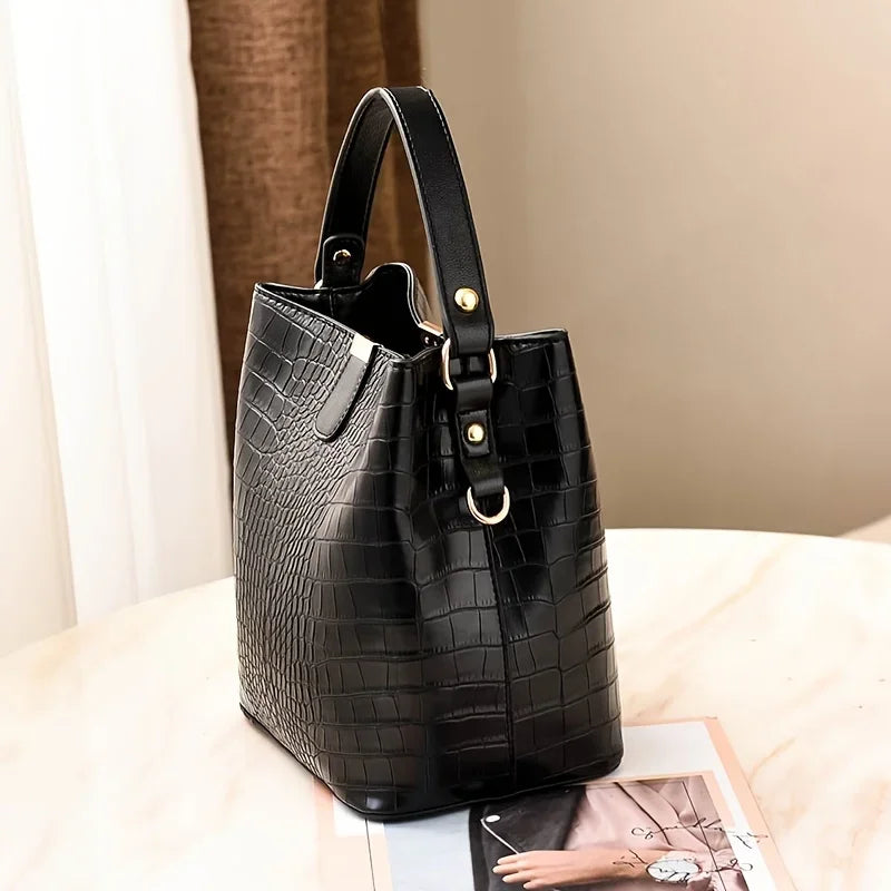 Crocodile Pattern Bucket Bag – Women's PU Leather Handbag & Crossbody Purse