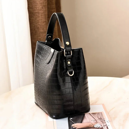 Crocodile Pattern Bucket Bag – Women's PU Leather Handbag & Crossbody Purse