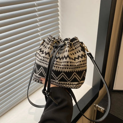 Floral Drawstring Bucket Bag for Women – Boho Crossbody Purse