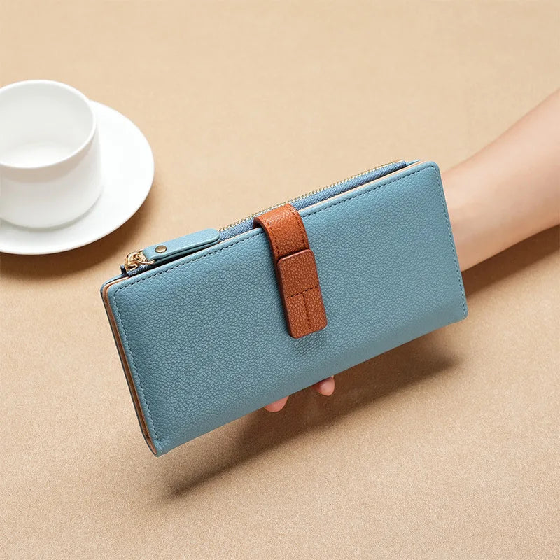 Purse Long Women S Drawband Color Contrast Money Clip Mobile Phone Storage Hold Stylish Zipper Card