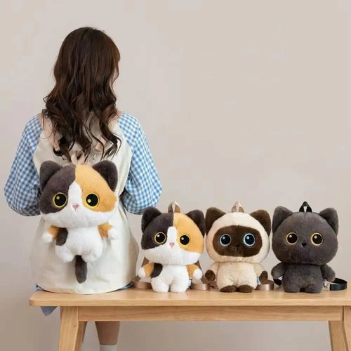 Kawaii Cat Plush Backpack – Cute Stuffed Kitten Shoulder Bag