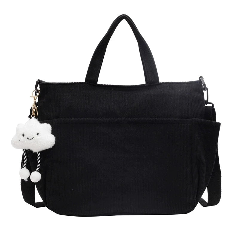 Corduroy Tote Bag with Zipper – Women's Shoulder & Crossbody Handbag