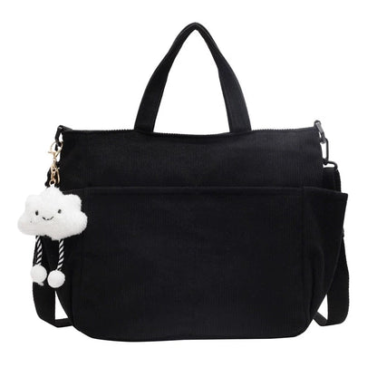 Corduroy Tote Bag with Zipper – Women's Shoulder & Crossbody Handbag