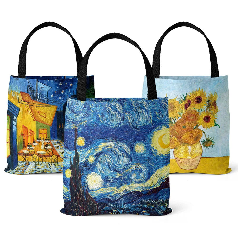 Van Gogh Art Print Linen Tote Bag – Oil Painting Handbag