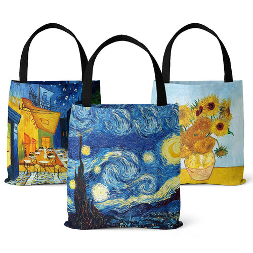Van Gogh Art Print Linen Tote Bag – Oil Painting Handbag