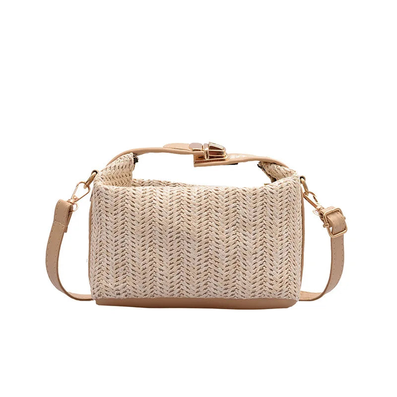 Homefish Summer Small Straw Handbag Trendy Shoulder Bag Woven Bucket Crossbody Casual Seaside Beach
