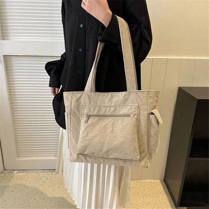 Corduroy Tote Bag – Large Capacity Women's Shoulder Bag