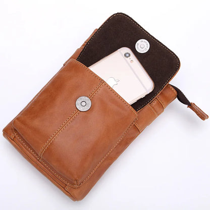Outdoor Leisure Men S Real Leather Waist Bag Head Layer Cowhide Multi-Function Zipper Body