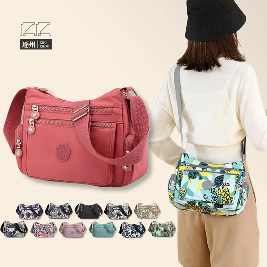 Popular One Shoulder Large Capacity Nylon Mommy Leisure Flower Makeup Bag Crossbody Ladies