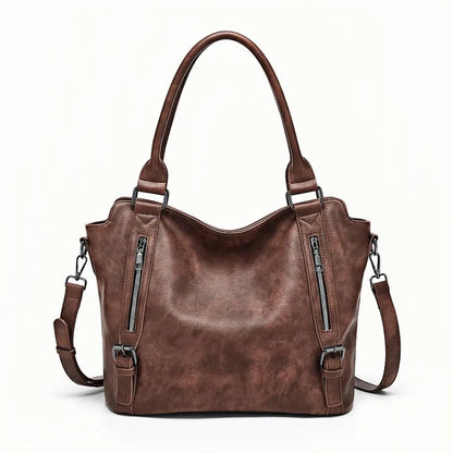 Faux Leather Tote Bag – Multi-Zipper Shoulder Handbag for Women