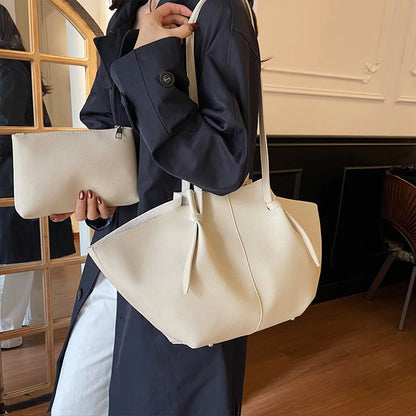 Retro Minimalist Women Shoulder Bag Pouch Soft Pu Leather Tote Large Capacity Handbag Daily Commute