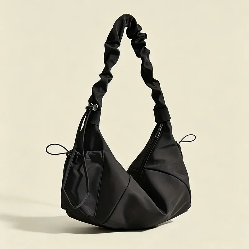 Nylon Ruched Shoulder Bag for Women – Multi-Pocket Hobo