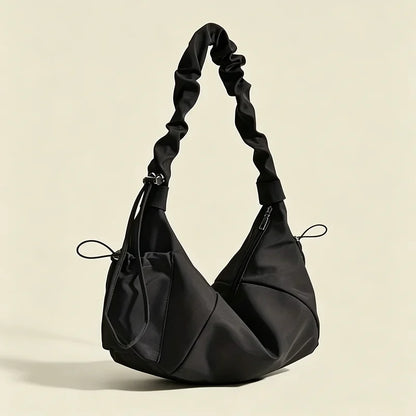 Nylon Ruched Shoulder Bag for Women – Multi-Pocket Hobo
