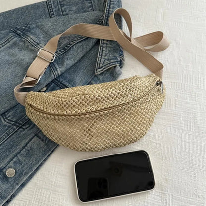 Straw Crossbody Bag for Women – Boho Woven Shoulder Bag with Adjustable Straps