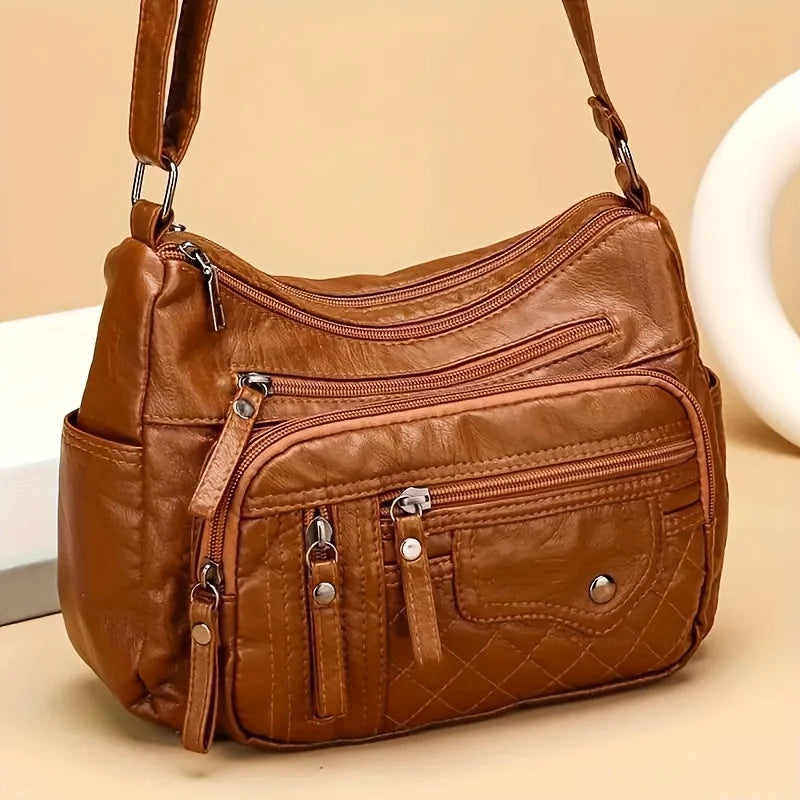Vintage Faux Leather Messenger Bag for Women – Water-Resistant
