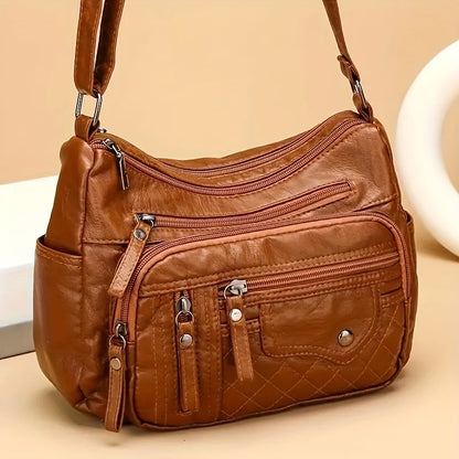 Vintage Faux Leather Messenger Bag for Women – Water-Resistant