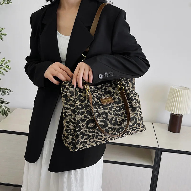 Large Leopard Print Canvas Tote Bag – Women's Shoulder Purse