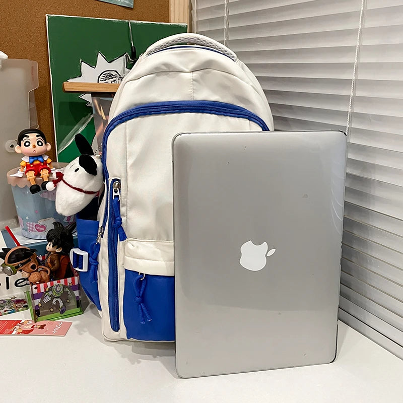 Fresh Versatile Color Blocked Student School Bags Lightweight Large Capacity Multi-Layer Storage