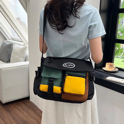 Large Capacity Contrast Color Tote Men Women Shoulder Casual Crossbody Bag
