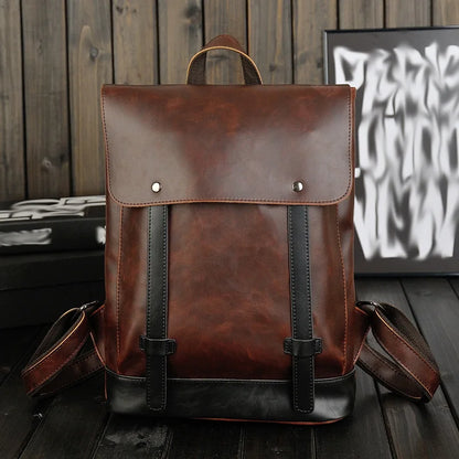 Men S Pu Leather Backpack Korean Version Retro Clamshell Travel Business