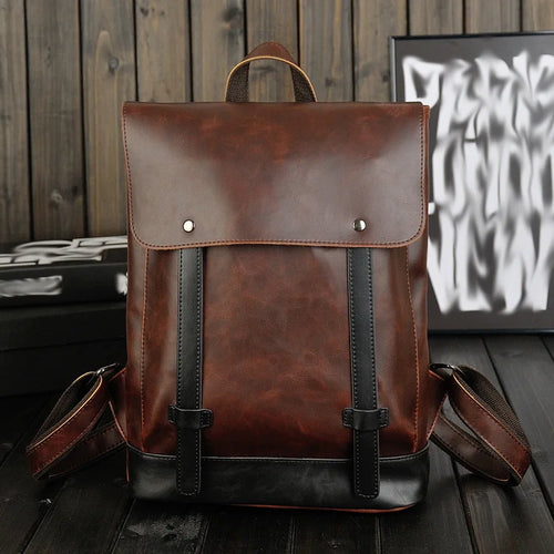 Men S Pu Leather Backpack Korean Version Retro Clamshell Travel Business