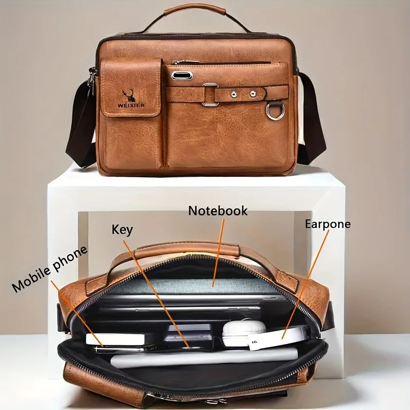 Men's Leather Crossbody Shoulder Bag – Business Casual