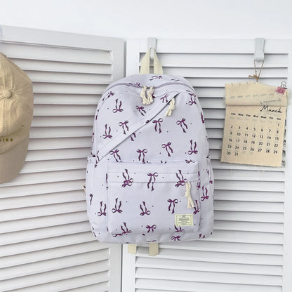 Fashionable Cute Bow Knot Polka Dot Printed Backpack Nylon Lightweight Large Capacity Casual Campus