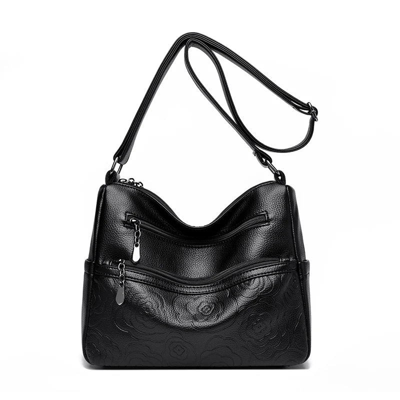 Embossed Floral Crossbody Bag for Women – Multi-Pocket
